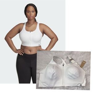 adidas White Zip-Front Sports Bra